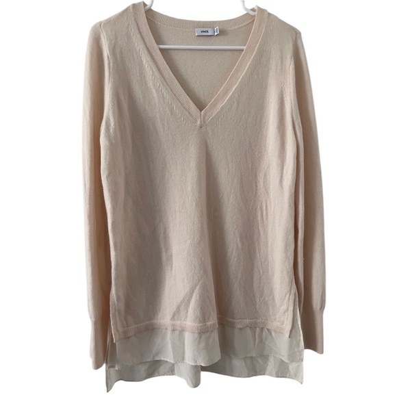Vince Mixed Media Women’s Ivory Sweater V-Neck Small Wool Cashmere & Silk - Picture 1 of 10